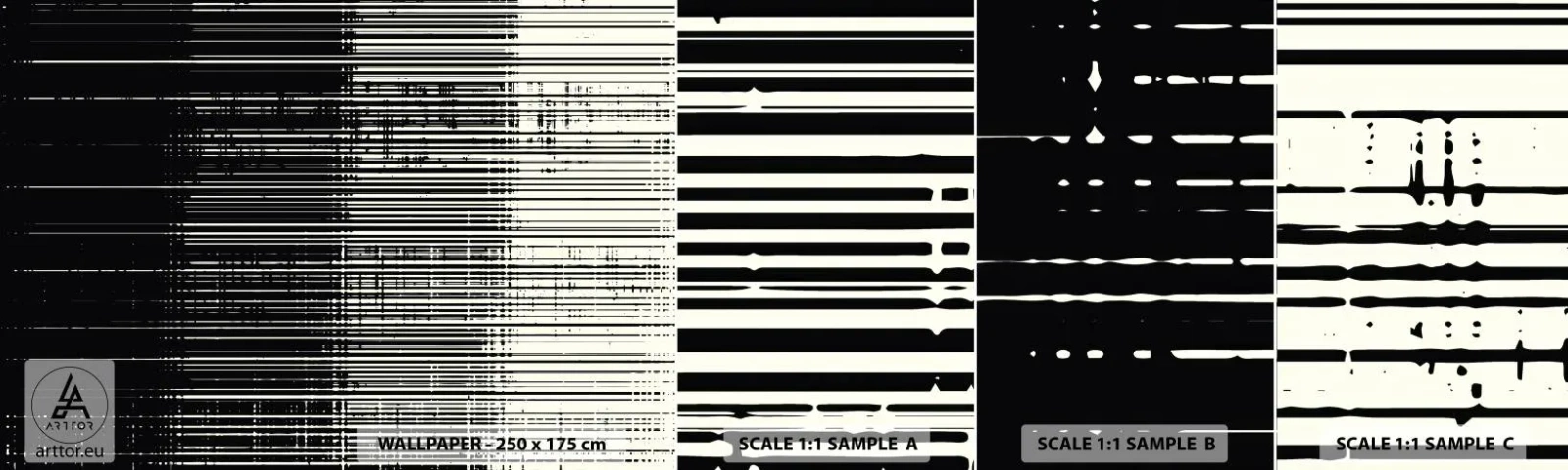 Vzorka samolepiacej fototapety Deluxe Sticker - Vlny a vibrácie - Čierna a biela, Čiarové kódy, Čiary - 100x30 cm