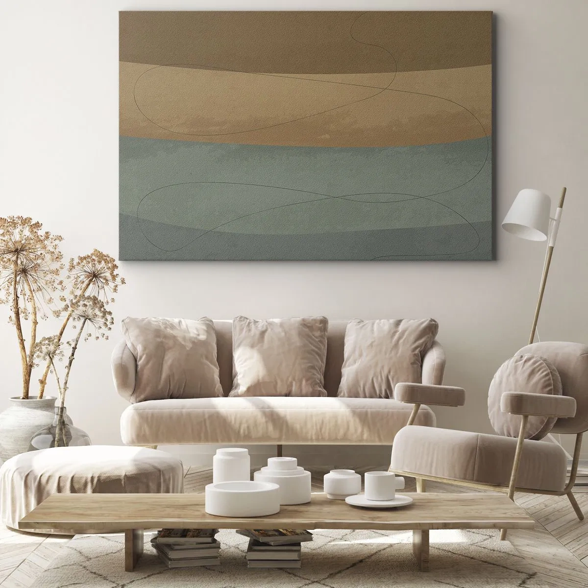 Obraz na plátne - Abstraktná kompozícia v prírodných zemitých tónoch - 70x50cm - Horizontálna kompozícia - Moderná nástenná dekorácia do obývacej izby a spálne ARTTOR