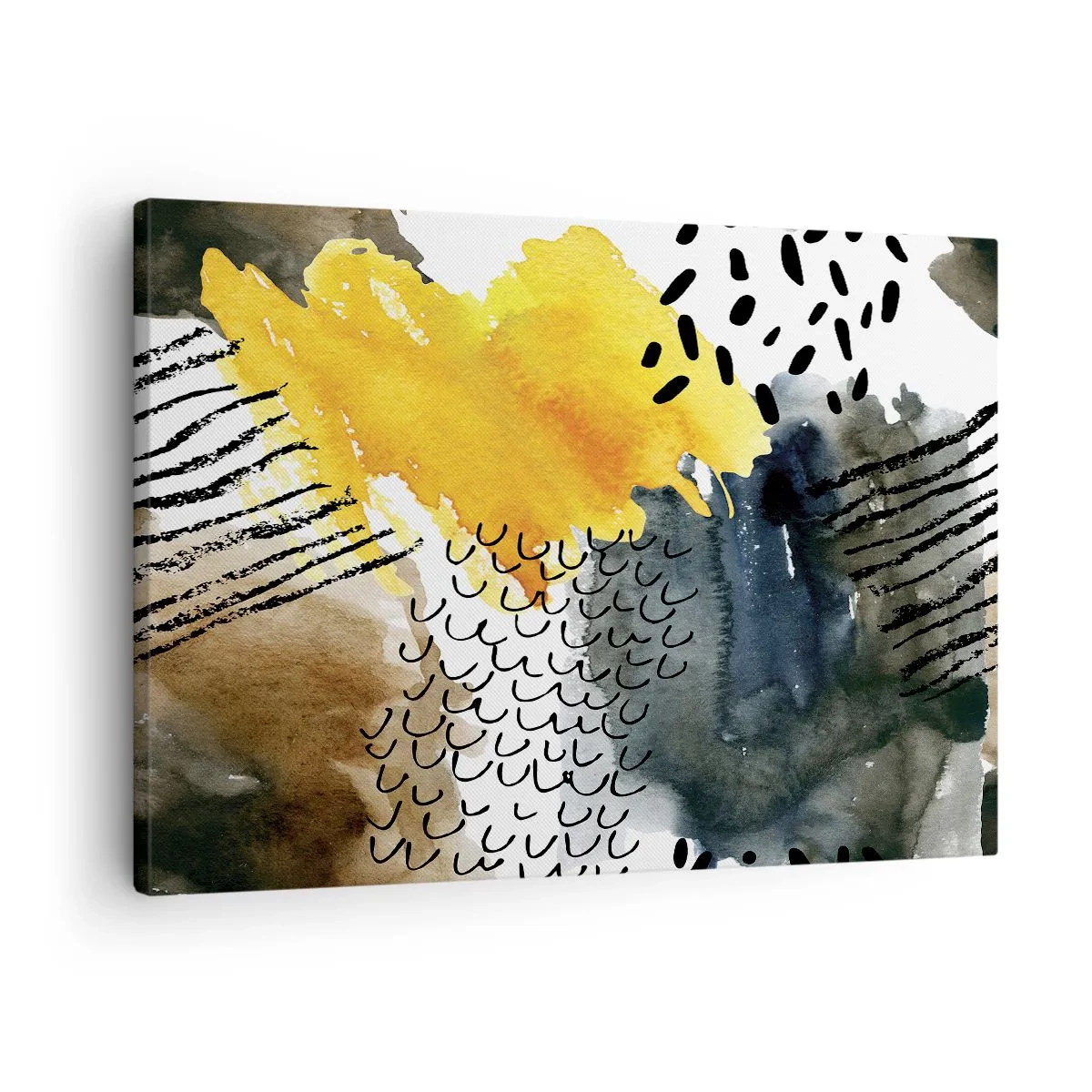 Obraz na plátne - Abstraktná kompozícia so žltými akcentmi a grafickými vzormi. - 70x50cm - Stretnutie živlov - Moderná nástenná dekorácia do obývacej izby a spálne ARTTOR