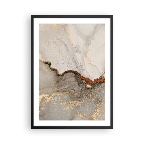 Plagát v čiernom ráme - Abstraktný mramorový vzor so zlatými a medenými akcentmi - 50x70cm - Na hranici farieb - Moderná nástenná dekorácia do obývacej izby a spálne ARTTOR