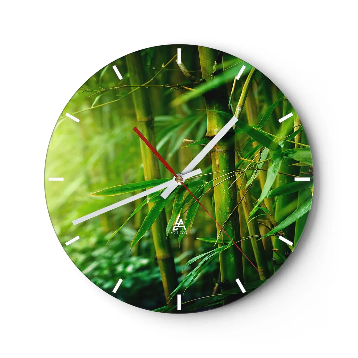 Nástenné hodiny - Bambusový les v intenzívnych odtieňoch zelenej - 30x30cm - Poznať samotnú zeleň - Moderná nástenná dekorácia do obývacej izby, kuchyne a spálne ARTTOR