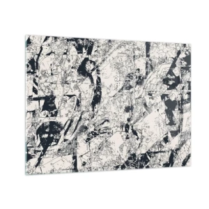 Obraz na skle - Čiernobiela abstrakcia s dynamickými líniami a textúrami - 70x50cm - Prelínanie protikladov - Moderná nástenná dekorácia do obývacej izby a spálne ARTTOR