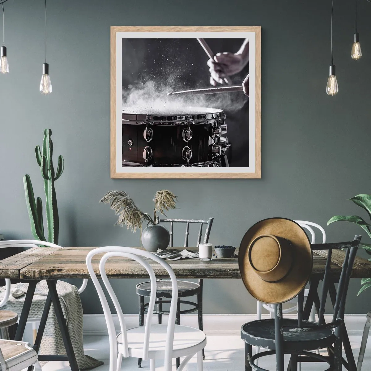 Plagát v ráme zo svetlého duba - Pulz hudby - 30x30 cm