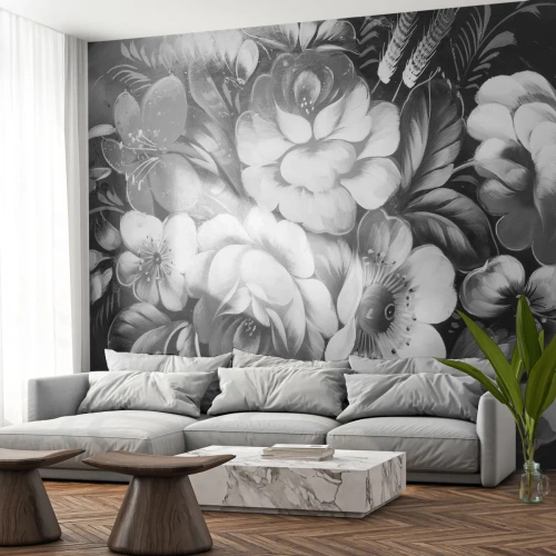 Fototapeta Standard Eco - Čiernobiele kvetinové aranžmány v maliarskom štýle - 100x70cm - Krásne dokonca v šedej - Moderná nástenná dekorácia do obývacej izby a spálne ARTTOR