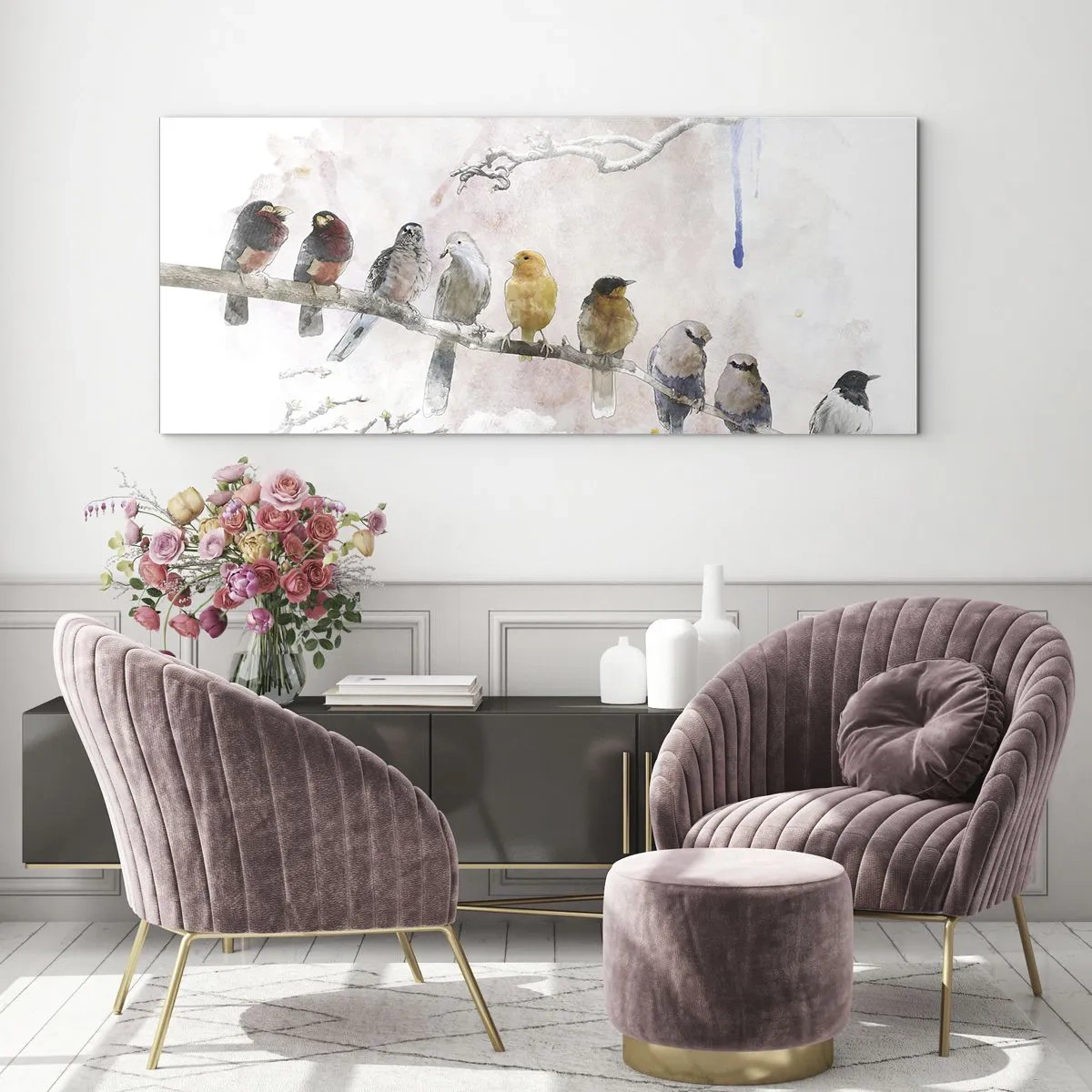 Obraz na skle - Okrídlené stretnutie - 140x50 cm