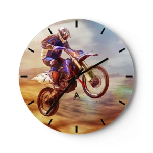 Nástenné hodiny - Jazdec na motokrosovej motorke v dynamickom zábere - 30x30cm - Motocyklové šialenstvo - Moderná nástenná dekorácia do obývacej izby, kuchyne a spálne ARTTOR