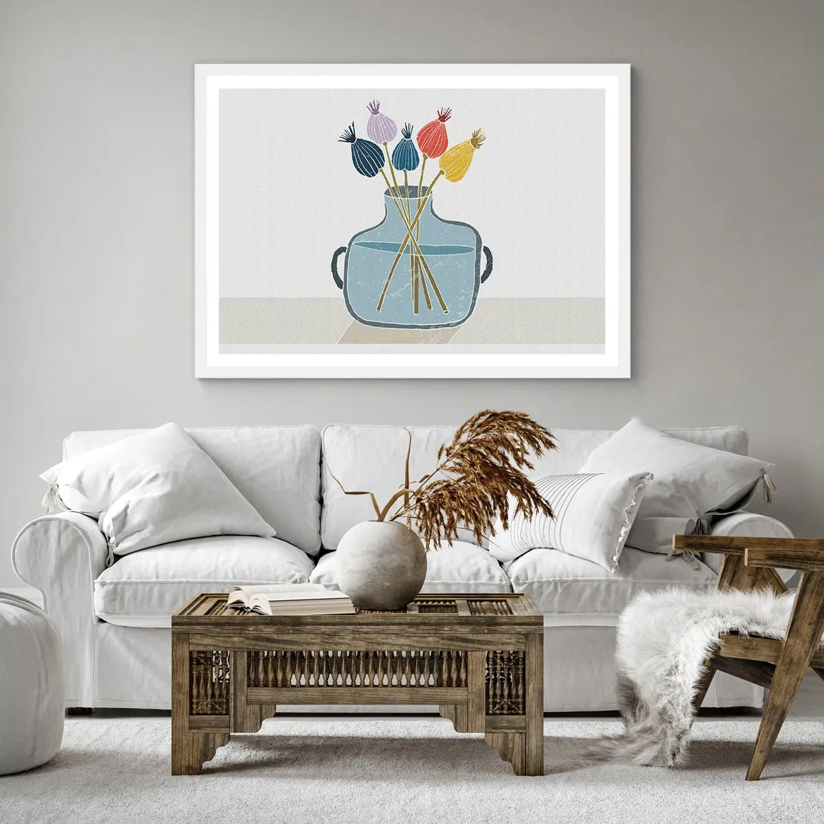 Plagát v bielom ráme - Makové kvety - 40x40 cm