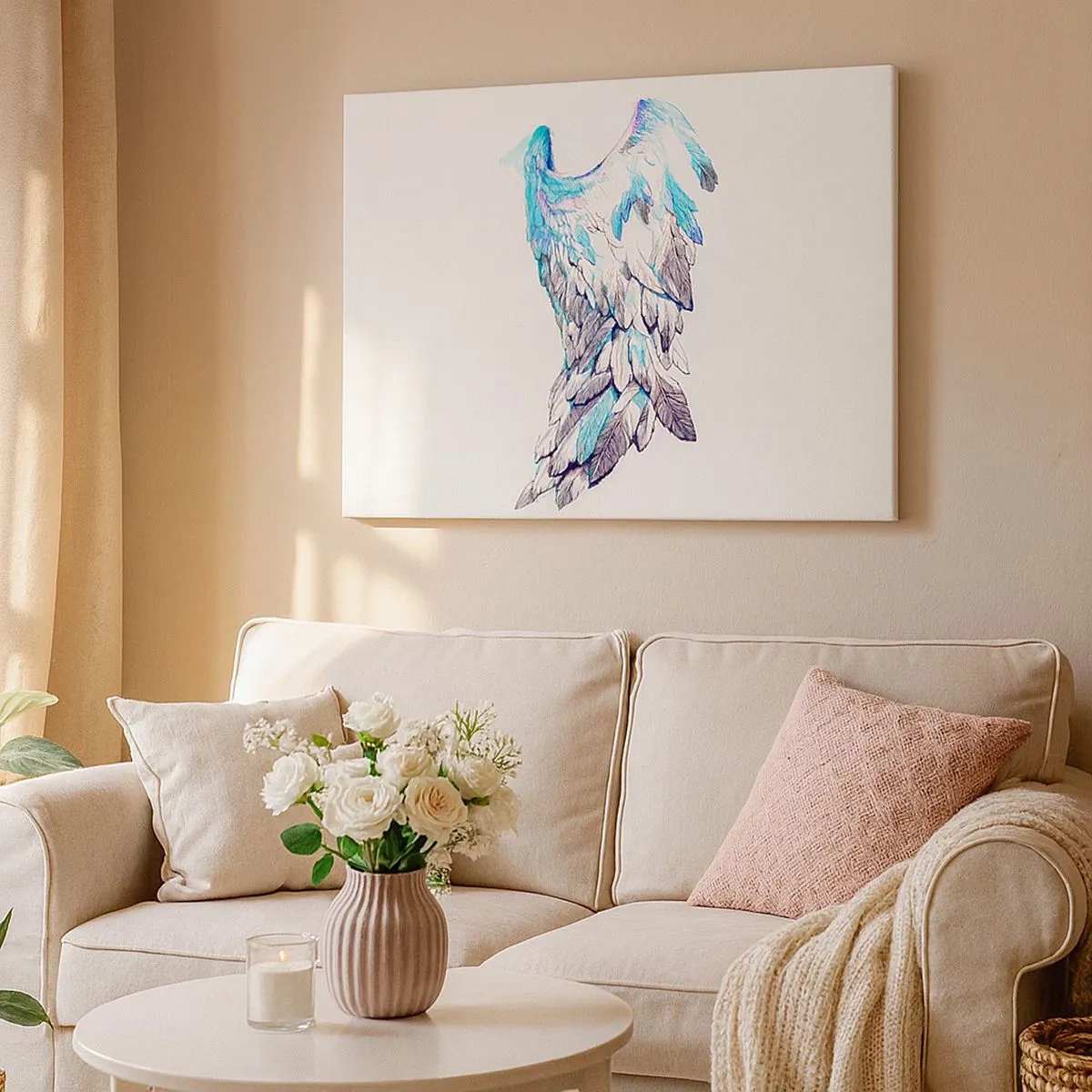 Obraz na plátne - Jemné anjelské krídla v pastelových odtieňoch - 70x50cm - Potrebujem krídla - Moderná nástenná dekorácia do obývacej izby a spálne ARTTOR