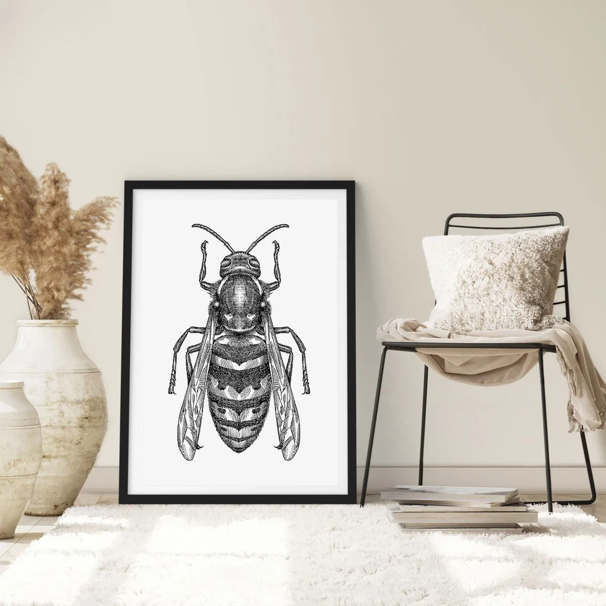Plagát v čiernom ráme - Podrobná ilustrácia osy - 50x70cm - Z hmyzej planéty - Moderná nástenná dekorácia do obývacej izby a spálne ARTTOR