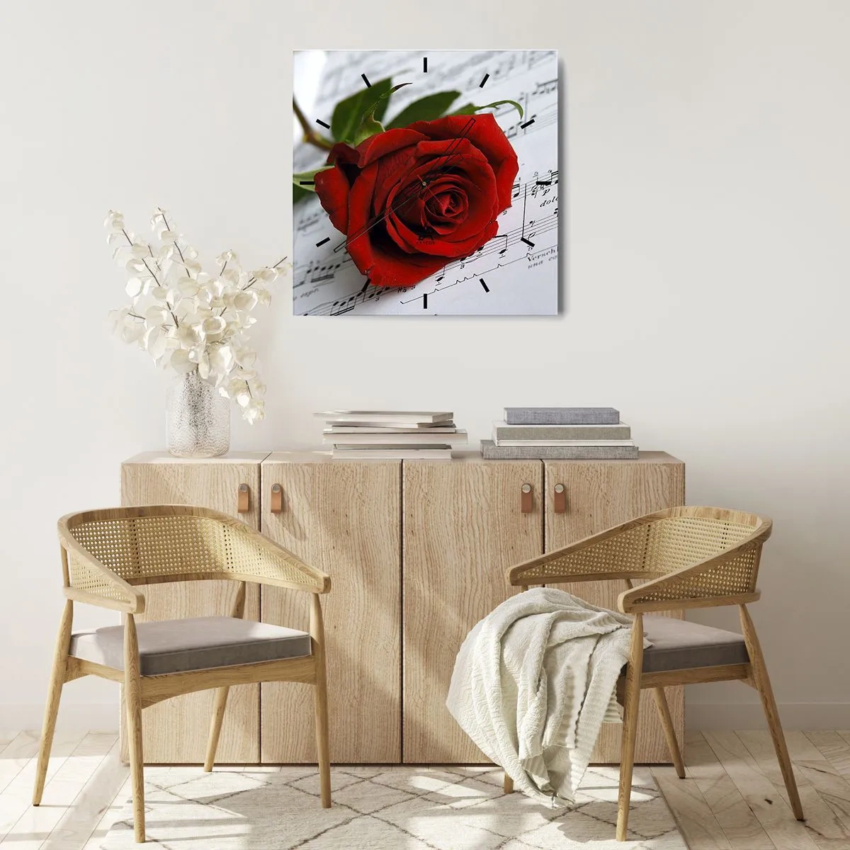 Nástenné hodiny - Hudba pocitu v šarlátovej - 40x40 cm