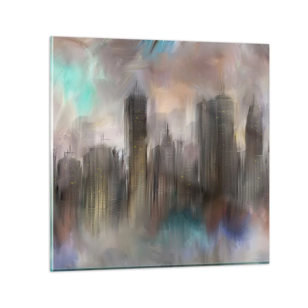 Obraz na skle - Kompozícia z ocele, kameňa a hmly - 30x30 cm