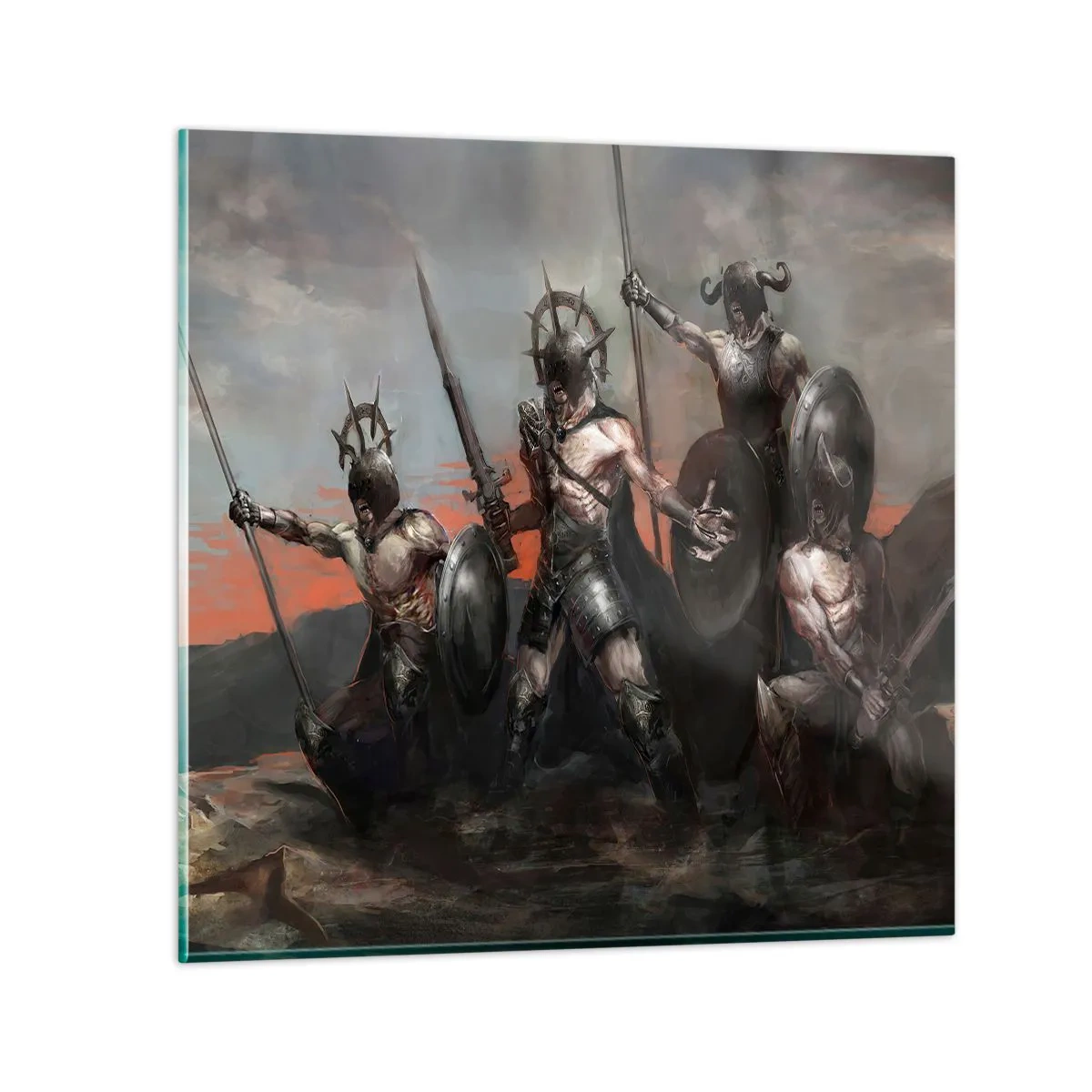 Obraz na skle - So štítom alebo na štíte - 50x50 cm