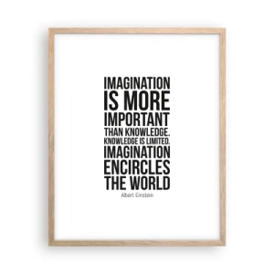 Plagát v ráme zo svetlého duba - Einstein o sile predstavivosti - 40x50 cm