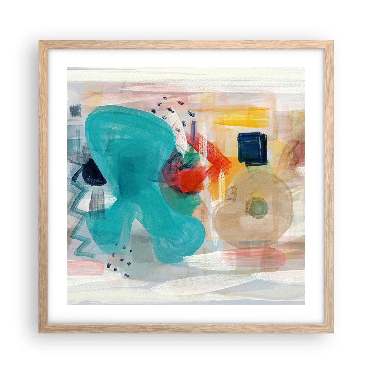 Plagát v ráme zo svetlého duba - Farebná hra - 50x50 cm