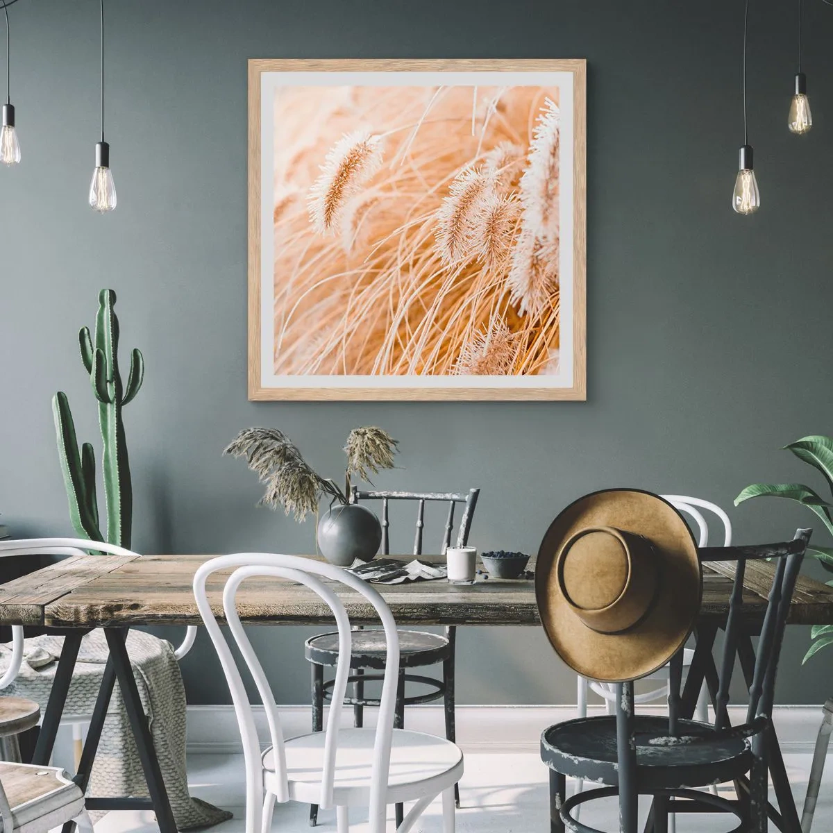 Plagát v ráme zo svetlého duba - Zlaté šušťanie tráv - 60x60 cm