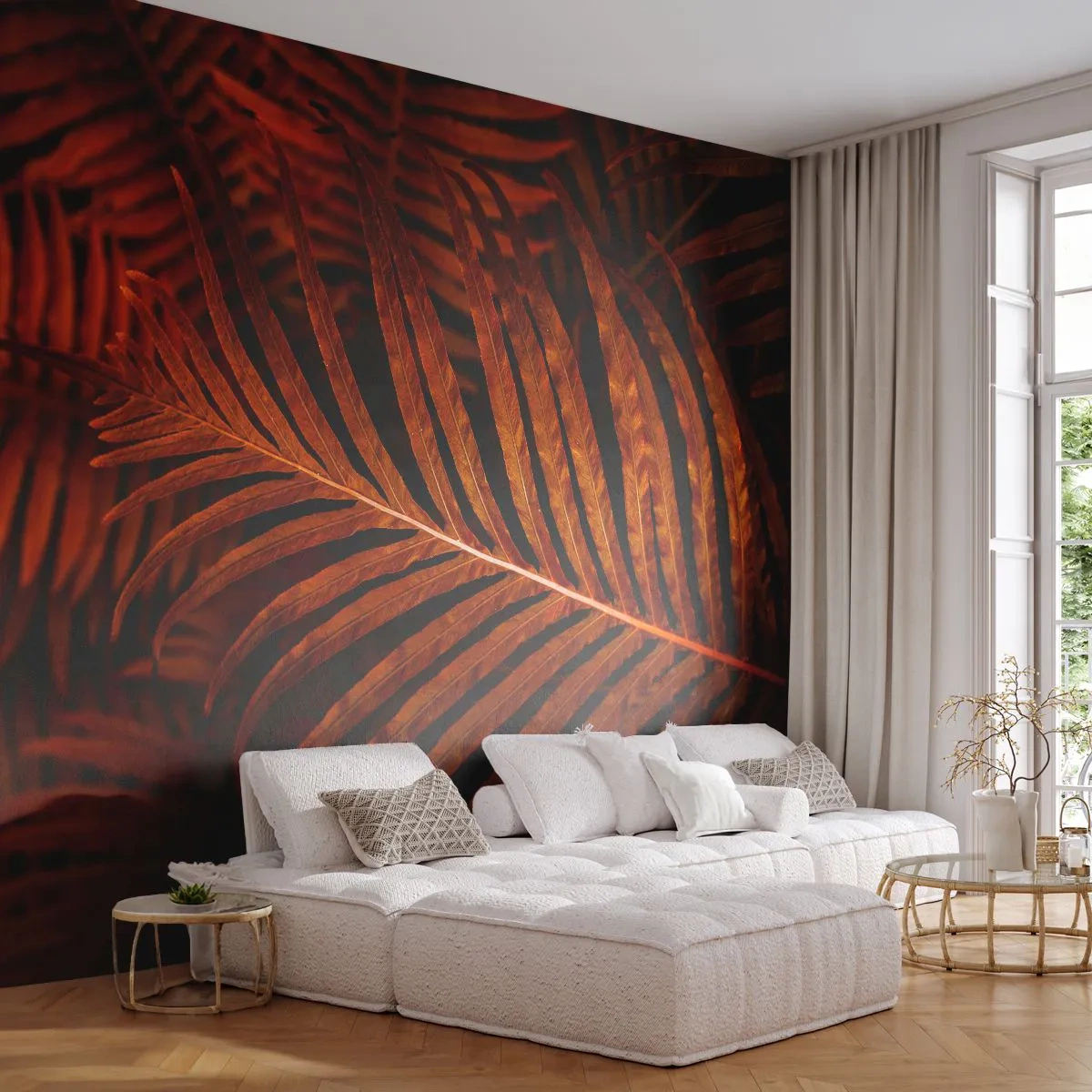 Fototapeta Premium Sand - Žiar života - Abstrakcia, Palmové listy, Tropická rastlina - 350x256 cm