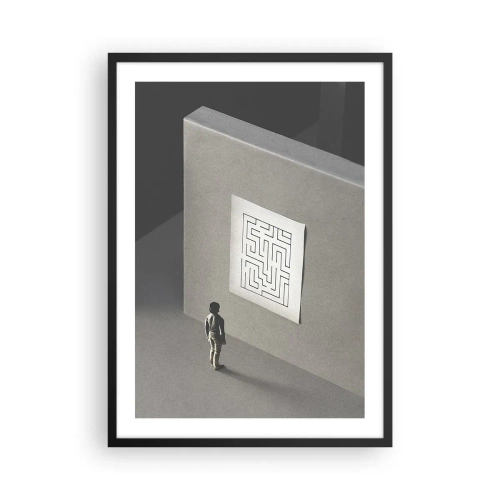 Plagát v čiernom ráme - Postava pred minimalistickým bludiskom - 50x70cm - Kde to ale som? - Moderná nástenná dekorácia do obývacej izby a spálne ARTTOR