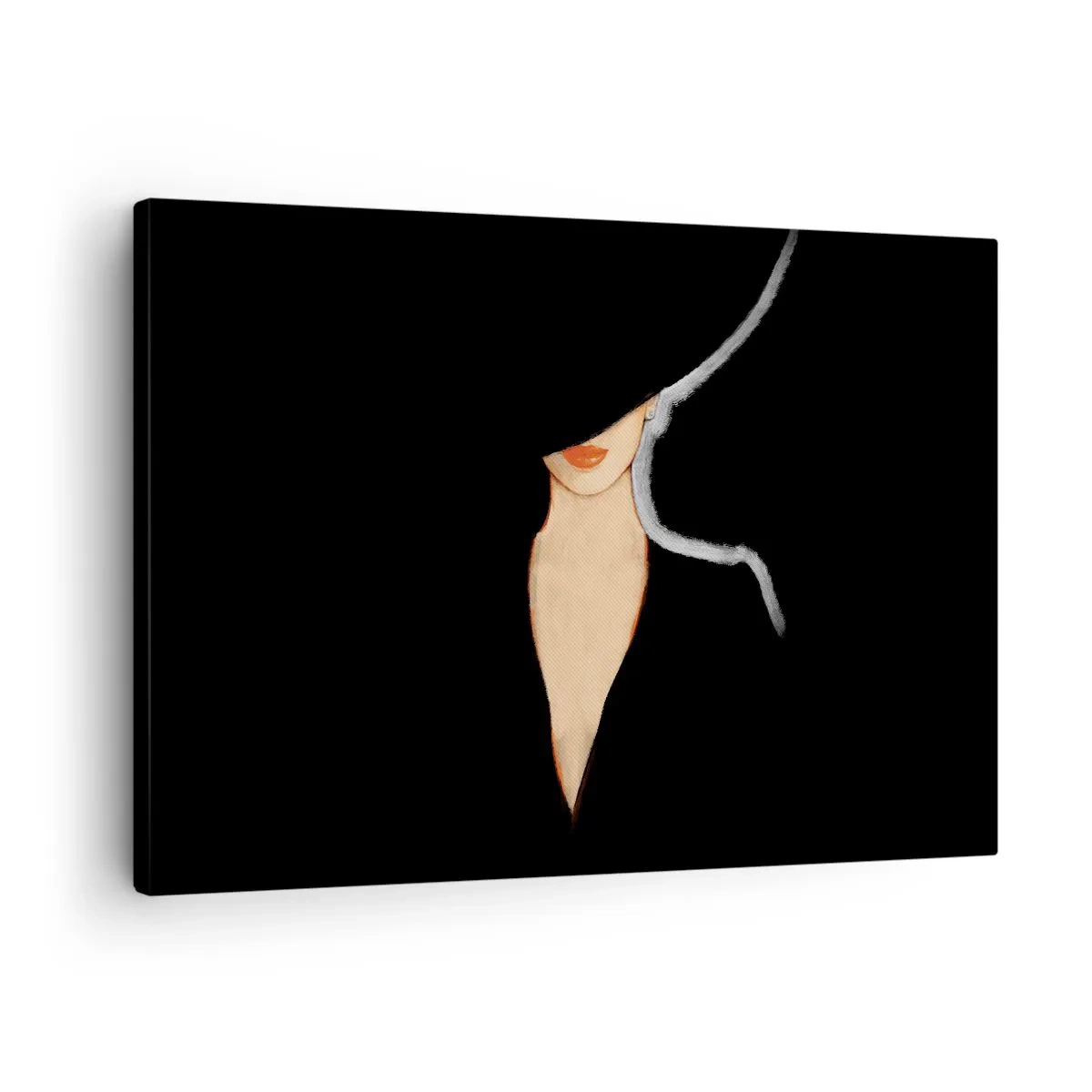 Obraz na plátne - Silueta ženy v klobúku na čiernom pozadí - 70x50cm - Elegancia a štýl - Moderná nástenná dekorácia do obývacej izby a spálne ARTTOR