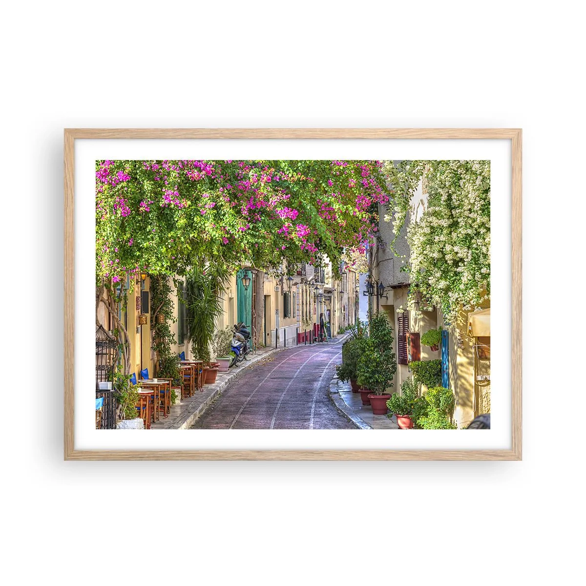 Plagát v ráme zo svetlého duba - Kvitnúce zákutie - 70x50 cm