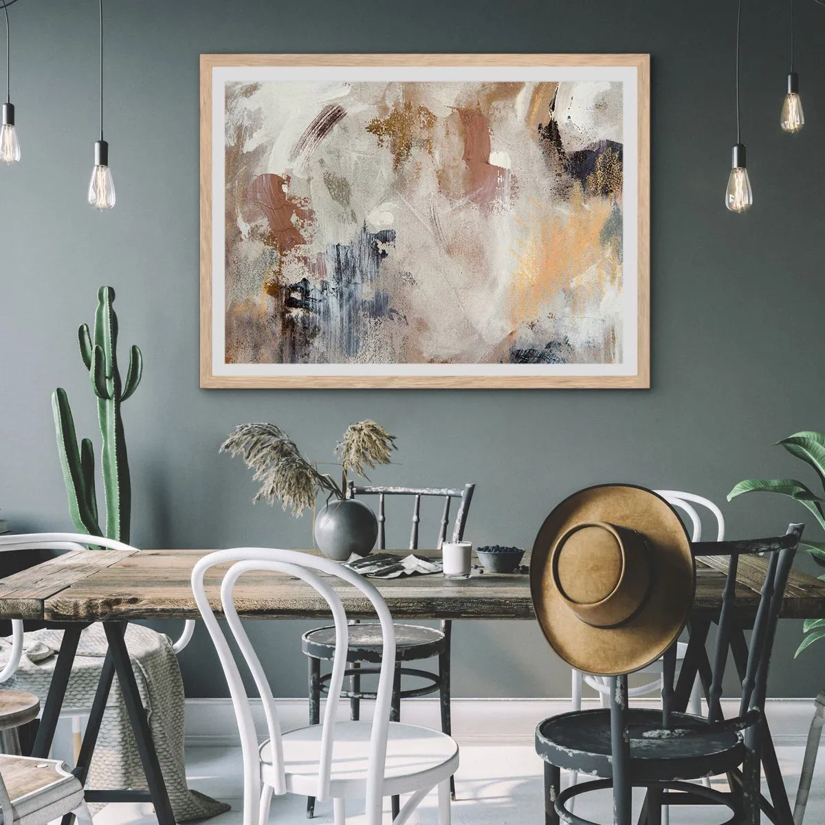 Plagát v ráme zo svetlého duba - Hmlistá abstrakcia - 100x70 cm