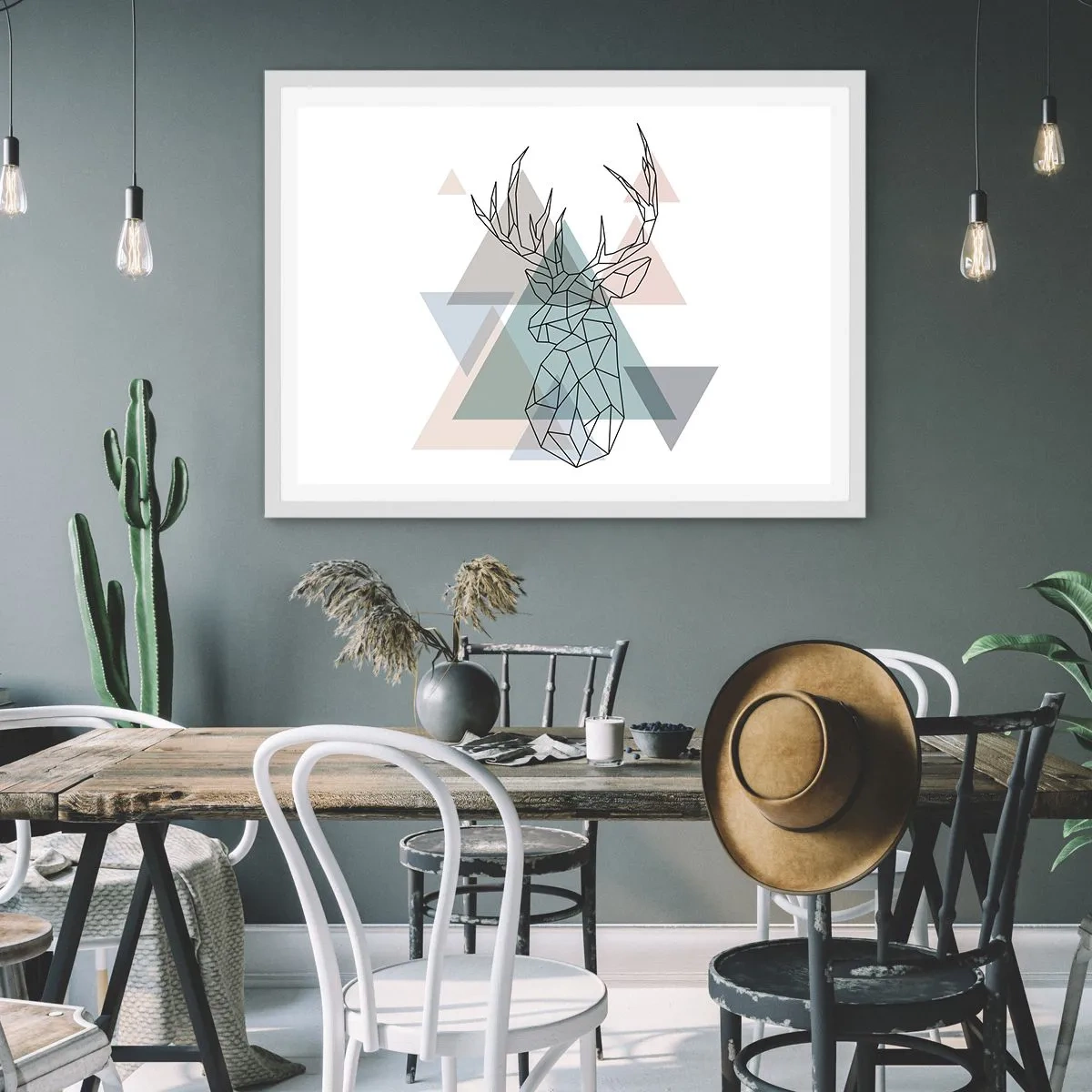 Plagát v bielom ráme - V geometrickom lese - 50x40 cm