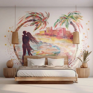 Fototapeta Premium Canvas - Romantické prázdniny - Ľudia, Kokosová palma, Pláž - 350x256 cm