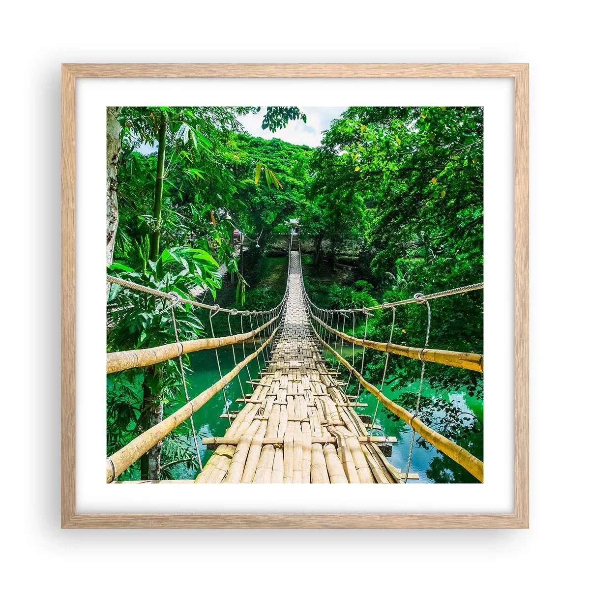Plagát v ráme zo svetlého duba - Opičí most nad zeleňou - 50x50 cm