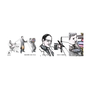 Vzorka samolepiacej fototapety Deluxe Sticker - Každý má svojho pána - Abstrakcia, Muž, Práca - 100x30 cm