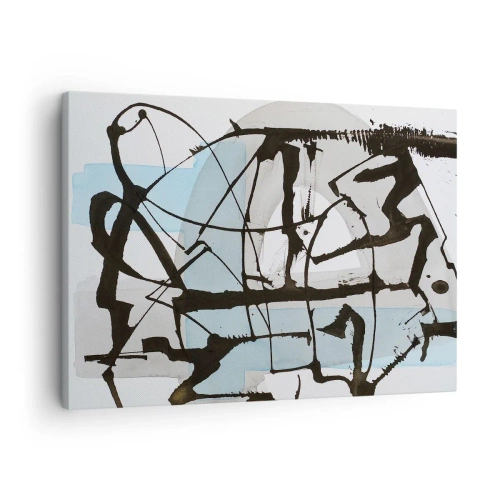 Obraz na plátne - Abstraktné čiary a tvary v modrej a čiernej farbe - 70x50cm - Aj napriek tomu modrý - Moderná nástenná dekorácia do obývacej izby a spálne ARTTOR