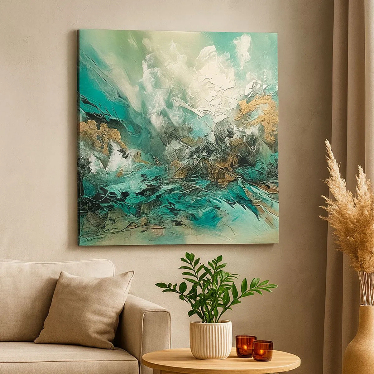 Obraz na plátne - Smaragdovočierne vlnobitie - 30x30 cm