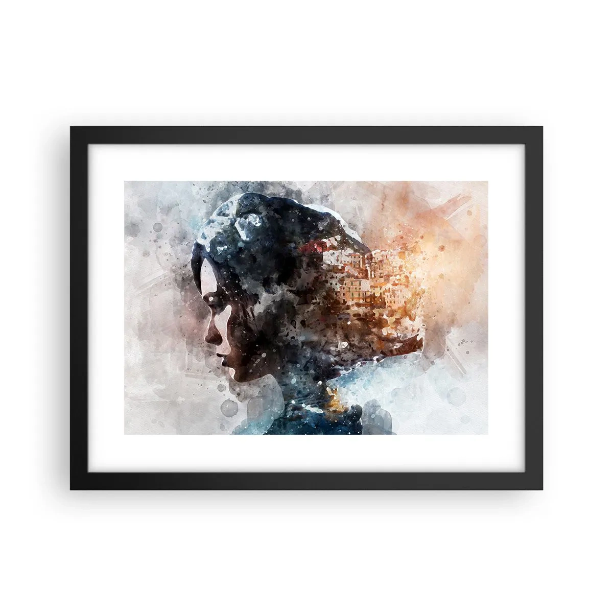 Plagát v čiernom ráme - Príbeh o dievčati s mestom v pozadí - 40x30 cm