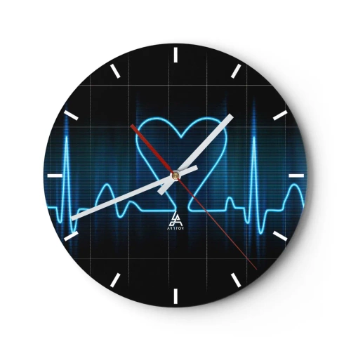 Nástenné hodiny - Motív EKG čiary v tvare srdca na čiernom pozadí - 30x30cm - V rytme srdca - Moderná nástenná dekorácia do obývacej izby, kuchyne a spálne ARTTOR