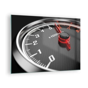 Obraz na skle - Tachometer v športovom aute s červenou indikáciou - 70x50cm - Šliapni na to - Moderná nástenná dekorácia do obývacej izby a spálne ARTTOR