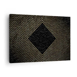 Obraz na plátne - Čierne pozadie s geometrickým vzorom zlatých čiar - 70x50cm - Geometria v štýle glamour - Moderná nástenná dekorácia do obývacej izby a spálne ARTTOR