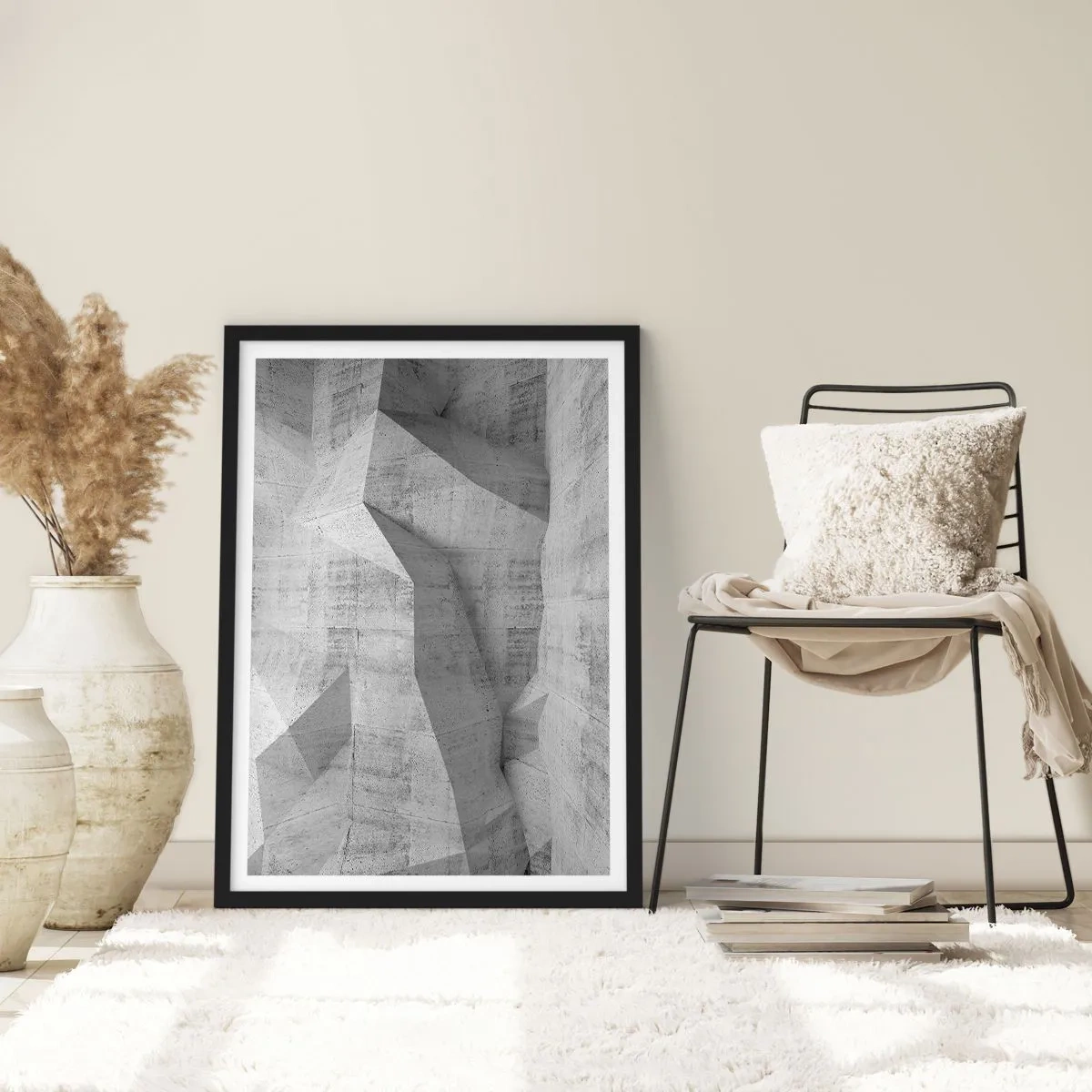 Plagát v čiernom ráme - Geometrické tvary v odtieňoch sivej - 50x70cm - Skutočná výzva - Moderná nástenná dekorácia do obývacej izby a spálne ARTTOR