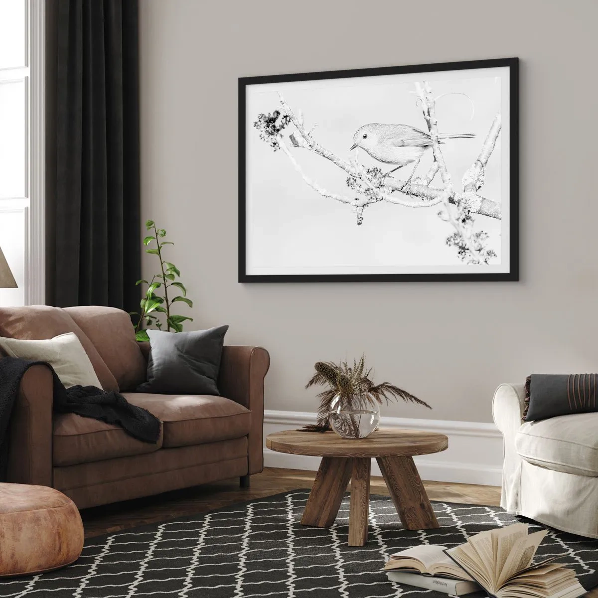 Plagát v čiernom ráme - Zimné ráno - 91x61 cm