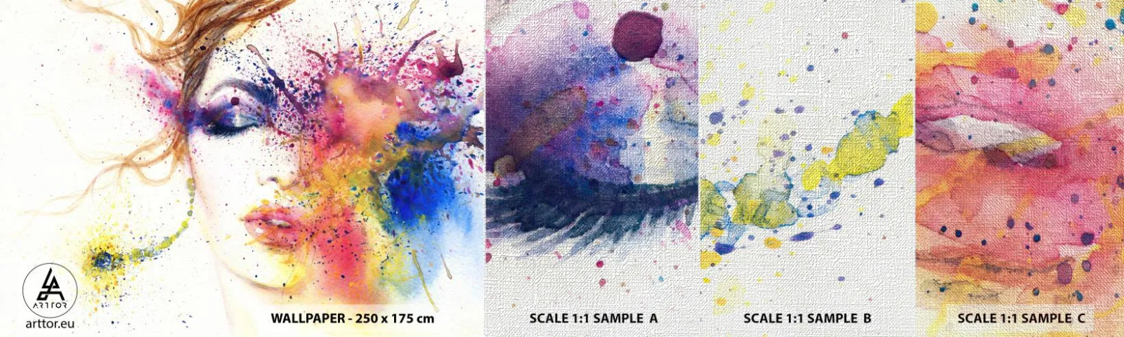 Vzorka fototapety Premium Canvas - Dúhové závraty - Abstrakcia, Ženská tvár, Portrét ženy - 100x30 cm
