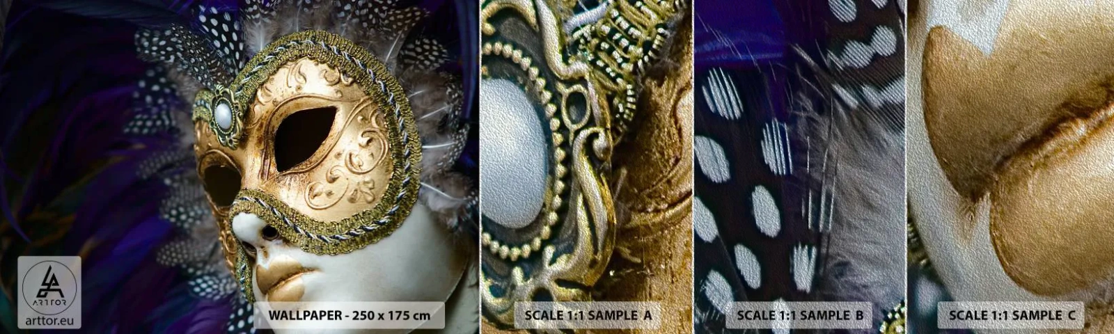 Vzorka fototapety Premium Sand - Benátsky portrét v zlate - Hood, Kus, Benátky - 100x30 cm