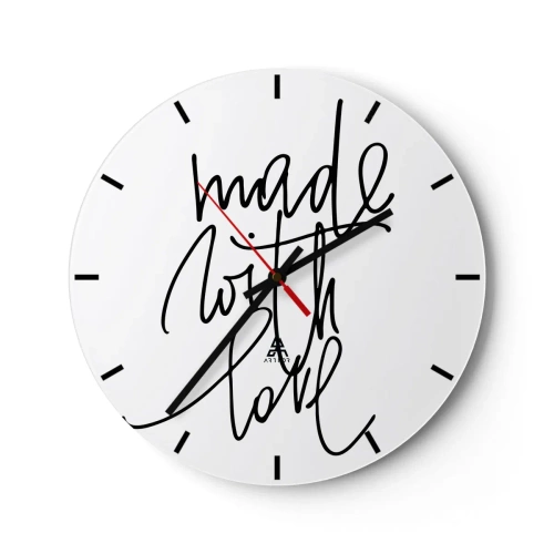 Nástenné hodiny - Minimalistické hodiny s nápisom „Vyrobené s láskou“ - 30x30cm - Najlepšia značka - Moderná nástenná dekorácia do obývacej izby, kuchyne a spálne ARTTOR