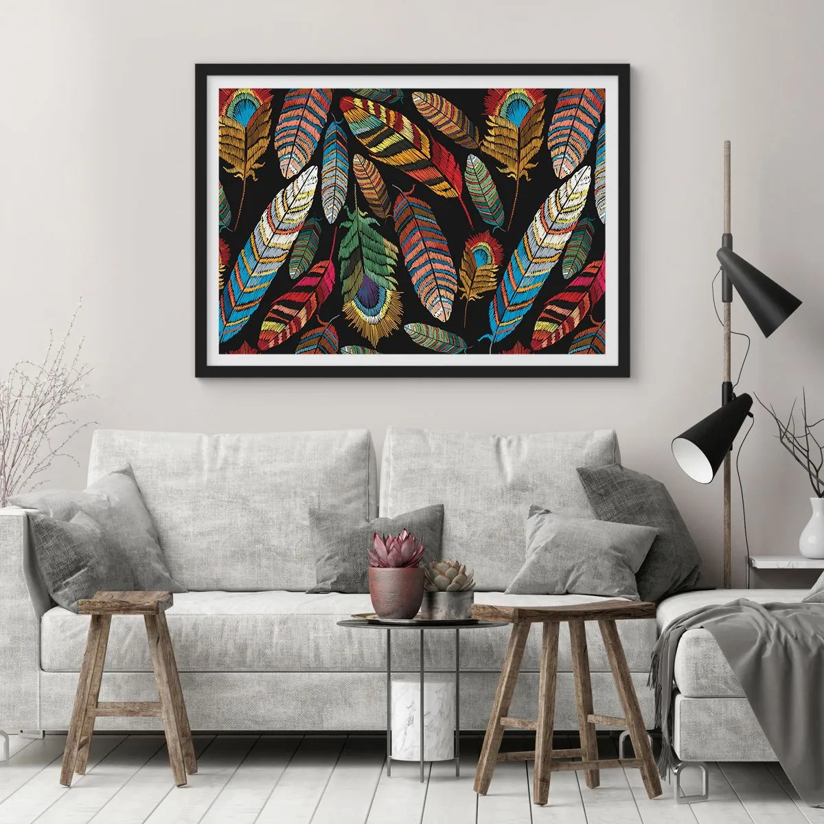 Plagát v čiernom ráme - Vtáčí karneval - 70x50 cm