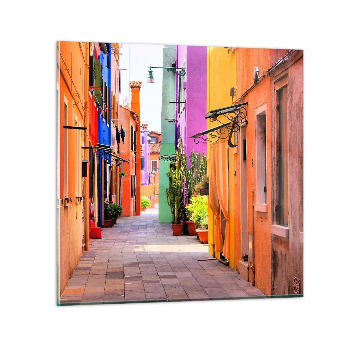 Obraz na skle - Dúhová ulička - 60x60 cm