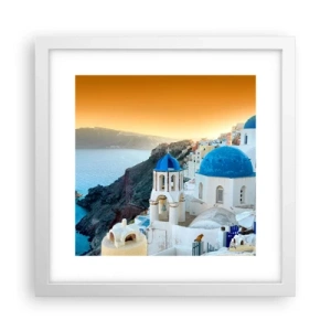 Plagát v bielom ráme - Santorini - v náruči skál - 30x30 cm