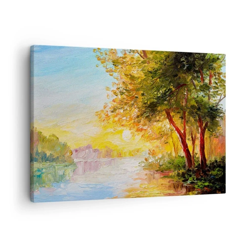 Obraz na plátne - Malebná krajina s riekou a stromami pri západe slnka - 70x50cm - Et in Arcadia ego - Moderná nástenná dekorácia do obývacej izby a spálne ARTTOR