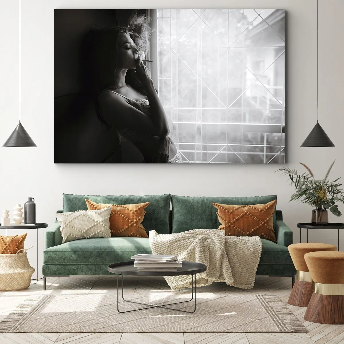 Obraz na plátne - Žena v zmyselnej póze na čiernobielej fotografii - 70x50cm - Zmyselný okamih - Moderná nástenná dekorácia do obývacej izby a spálne ARTTOR