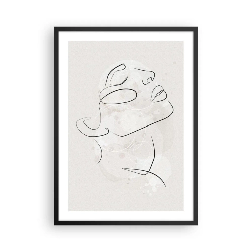 Plagát v čiernom ráme - Minimalistický portrét tváre v lineárnom štýle - 50x70cm - Náčrt sna - Moderná nástenná dekorácia do obývacej izby a spálne ARTTOR