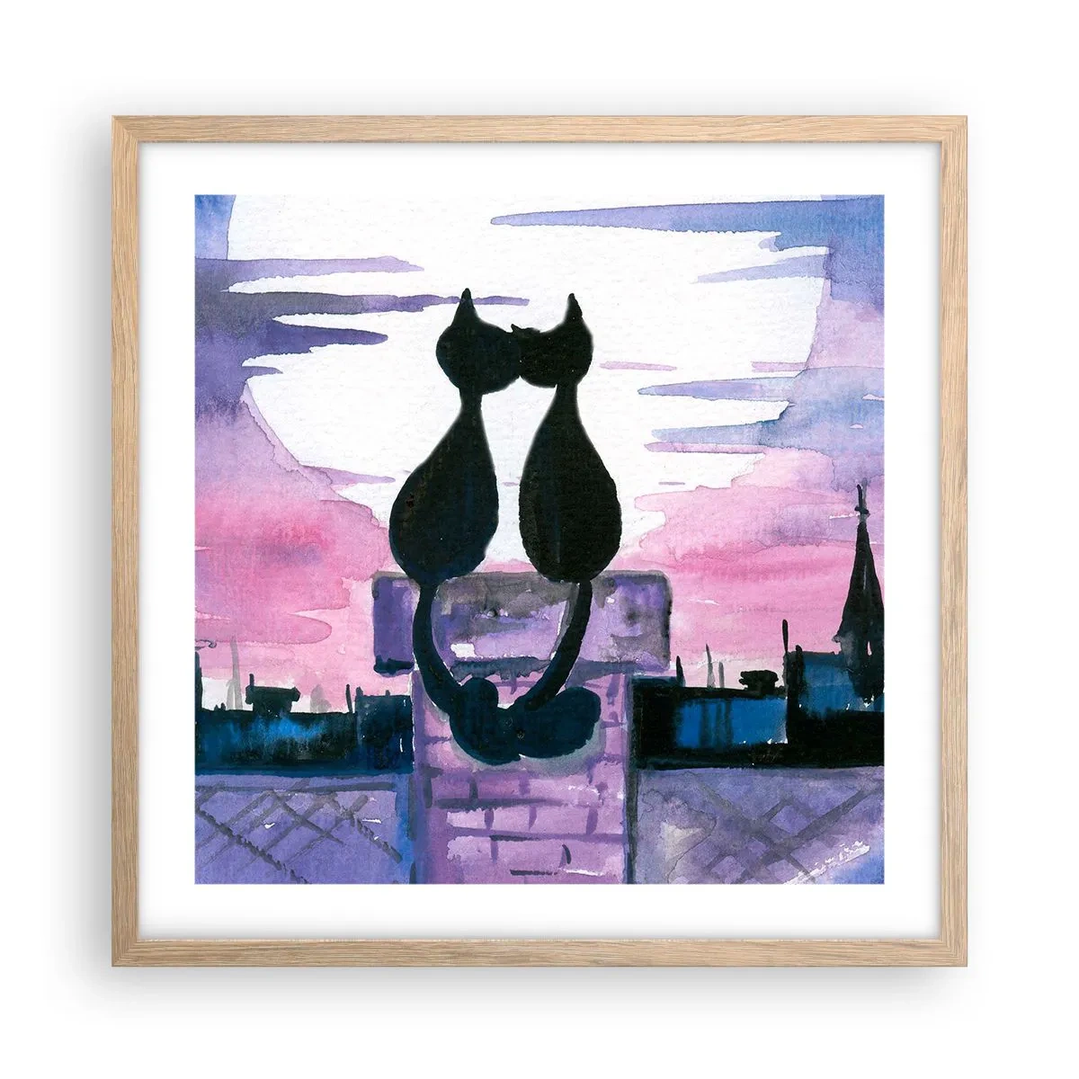 Plagát v ráme zo svetlého duba - Rendez-vous pod mesiacom - 50x50 cm