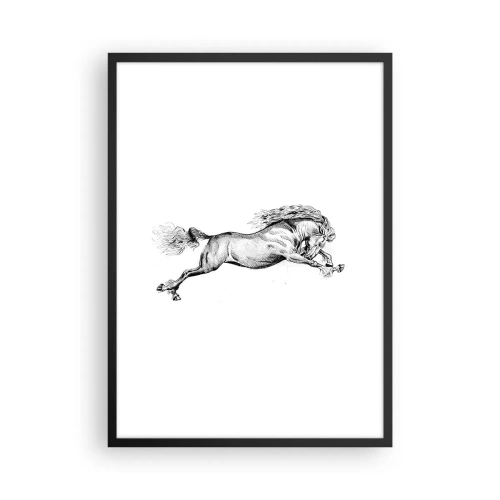 Plagát v čiernom ráme - Ilustrácia cválajúceho koňa v čiernobielej farbe - 50x70cm - Zastavený v cvale - Moderná nástenná dekorácia do obývacej izby a spálne ARTTOR