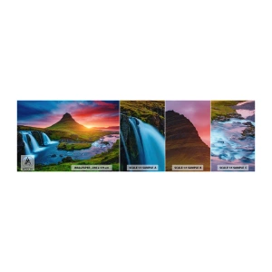 Vzorka samolepiacej fototapety Deluxe Sticker - Island - oheň a voda - Krajina, Island, Kirkjufellsfoss - 100x30 cm