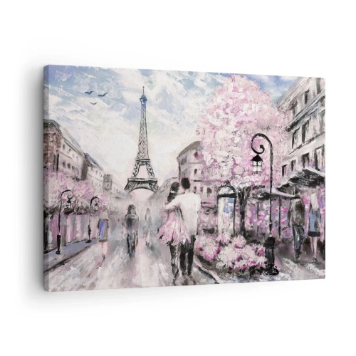 Obraz na plátne - Romantická prechádzka Parížom pri Eiffelovej veži - 70x50cm - Keď sa zamilovať, tak len v… - Moderná nástenná dekorácia do obývacej izby a spálne ARTTOR