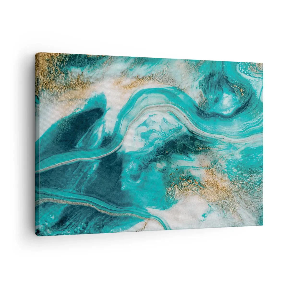 Obraz na plátne - Tyrkysová abstrakcia s bielymi a zlatými akcentmi - 70x50cm - Rieka zlata - Moderná nástenná dekorácia do obývacej izby a spálne ARTTOR